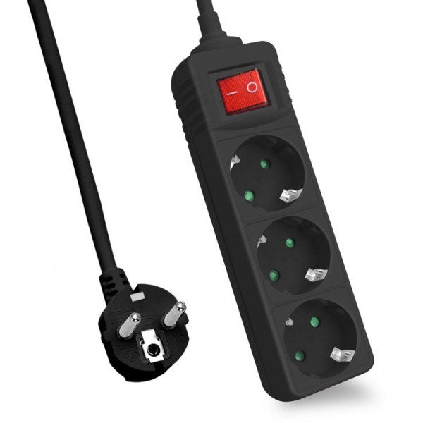 Helos Power Strip Classic, 3 Sockets Black 1,5M, With Switch