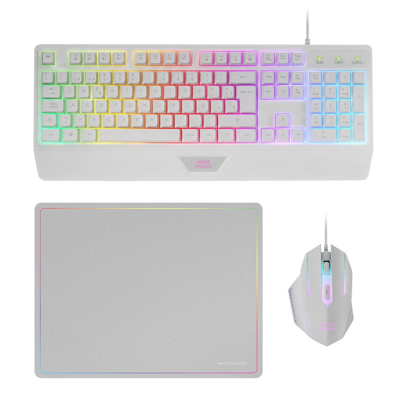 Mars Gaming MCP124 Combo Gaming 3EN1 - Keyboard H-mech RGB - Mouse Optico Huano - Mouse Pad Nanotextil Rainbow