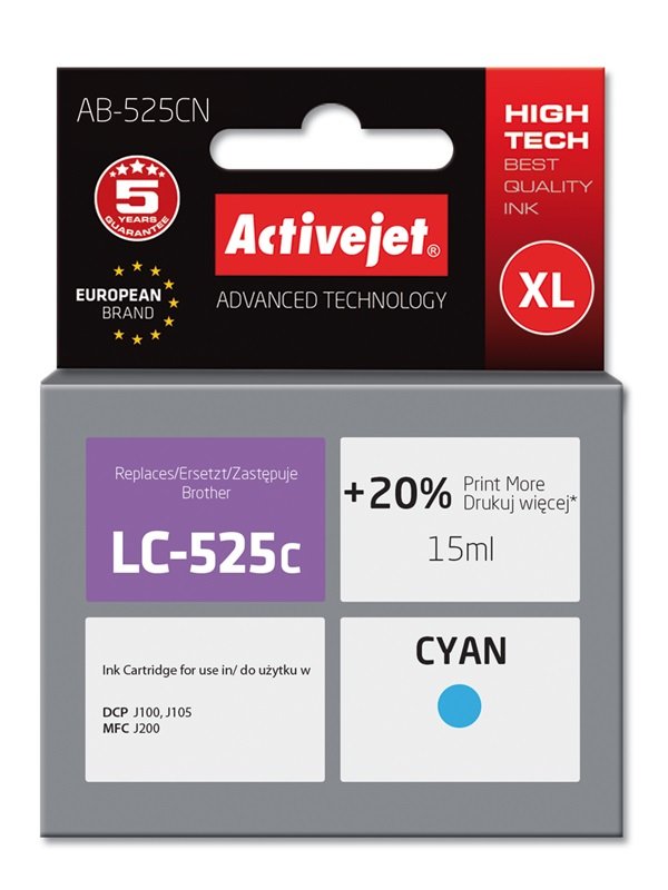 Activejet Ink AB-525CN (reemplazo Brother LC525C - Supreme - 15ML - Cyan