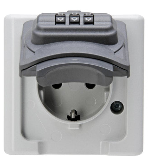 Base Fixed 2P + T Type F Surface Grey 16A 250V~ With Lock Combinación — image 1