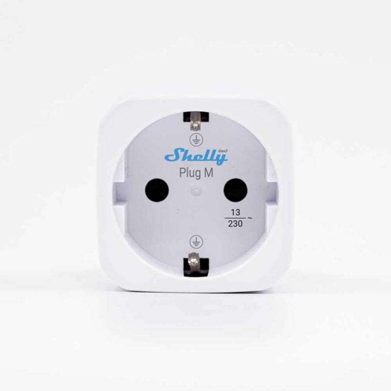 Shelly · Plug & Play Plug M GEN3 White · Smarter Adapter Plug · 13A · Función Medición · WLAN · Bt · White