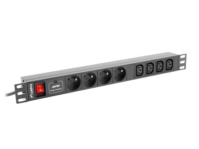 Lanberg Unit Distribución Power PDU-04E04I-0200-BK 4*SCHUKO 4*IEC C13 Power Max. 4000W 16A 1U