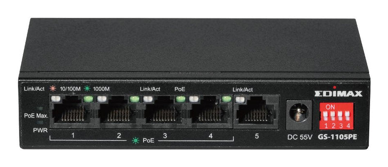 Edimax Switch GS-1105PE Long Range 5-PORT Gigabit With 4-PORT PoE +
