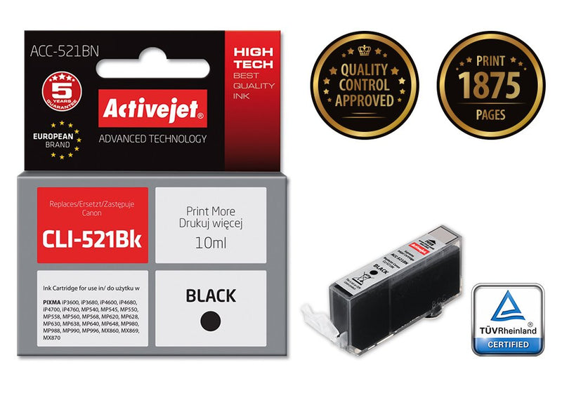 Activejet ACC-521BN Ink Compatible Black CLI-521BK 1 Pieces