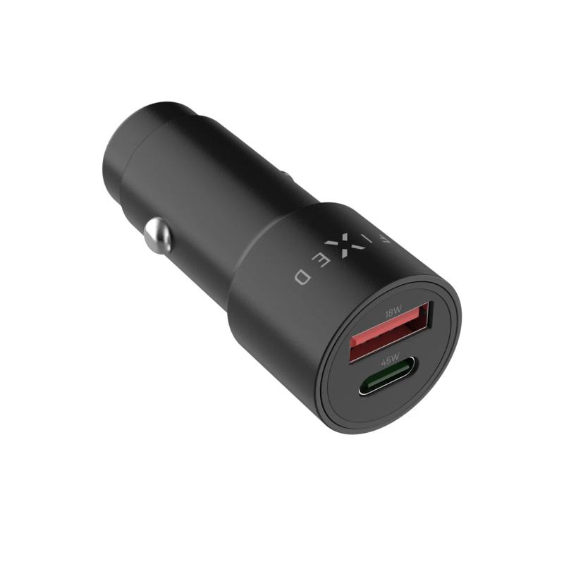 Fixed USB-C USB-A Car Charger, 63W, PD 3.0, Black