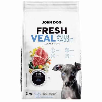 John Dog Puppy Fresh Veal With Rabbit Karma Sucha Perro 3KG — image 1