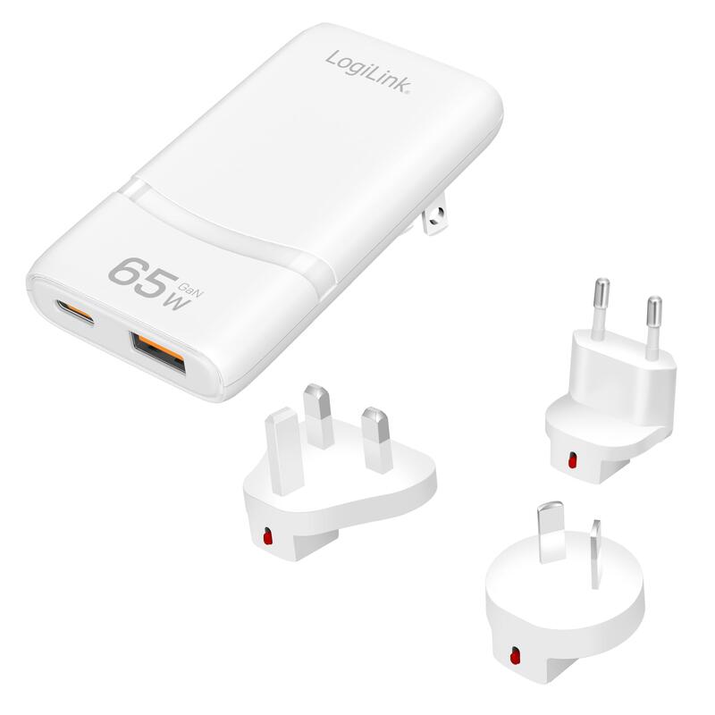 Logilink Dual-usb GaN-reiseladeger„t, 65W, Usb-c, USB-A