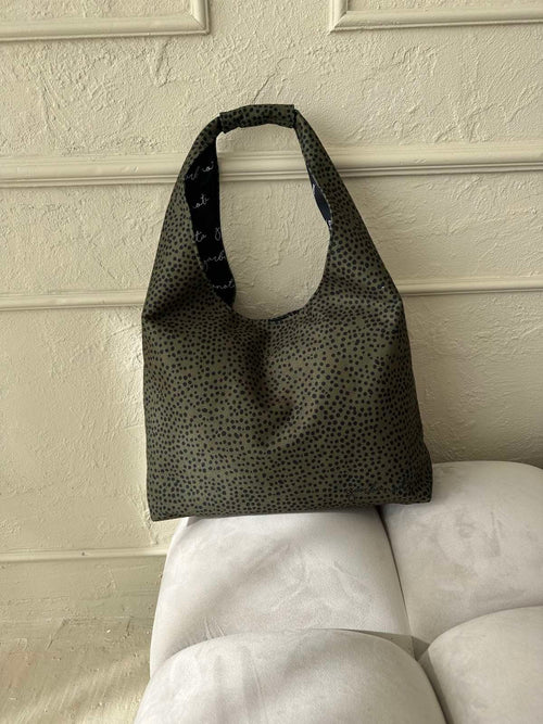 Moon Bag Heart - Khaki Polka Dots