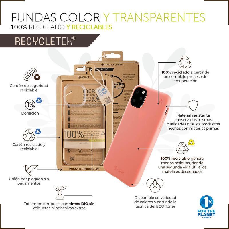 Muvit For Change Case Recycletek Compatible With Apple Iphone 14 Pro Max. Transparent