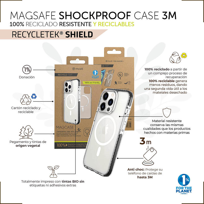 Muvit For Change Case Recycletek Magsafe Shockproof 3M Compatible With Apple Iphone 14 Transparent/Black