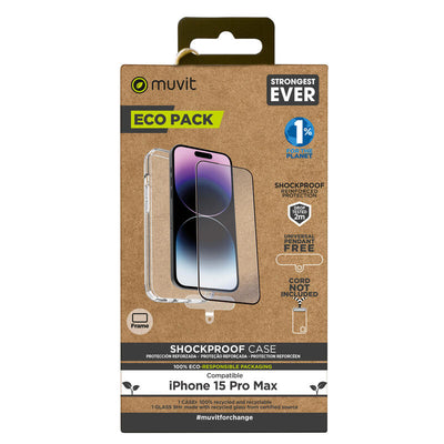 Muvit For Change Case Shockproof 2M Apple Iphone 15 Pro Max. + Screen Protector Glass Tempered Flat Frame Blac — image 1