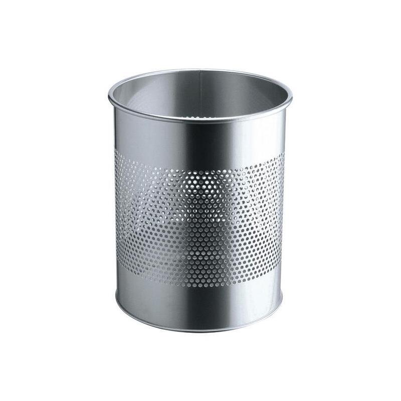 Durable Papelera Metal Redonda 15L Perforación 165MM Silver