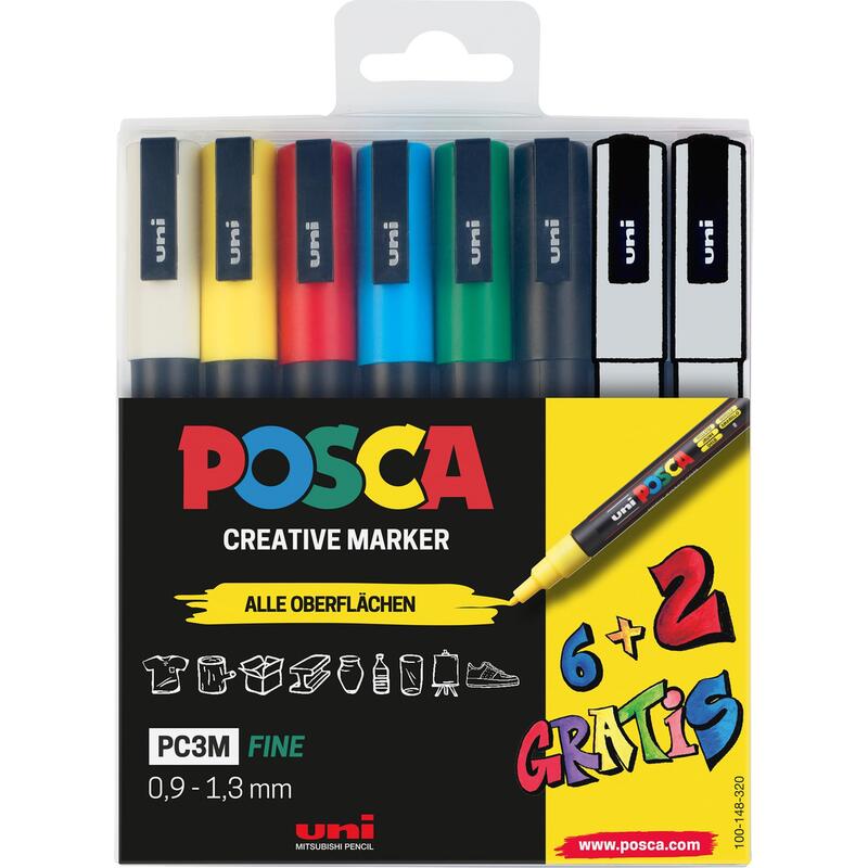 Posca Marker Uni PC-3M 6 + 2 Set