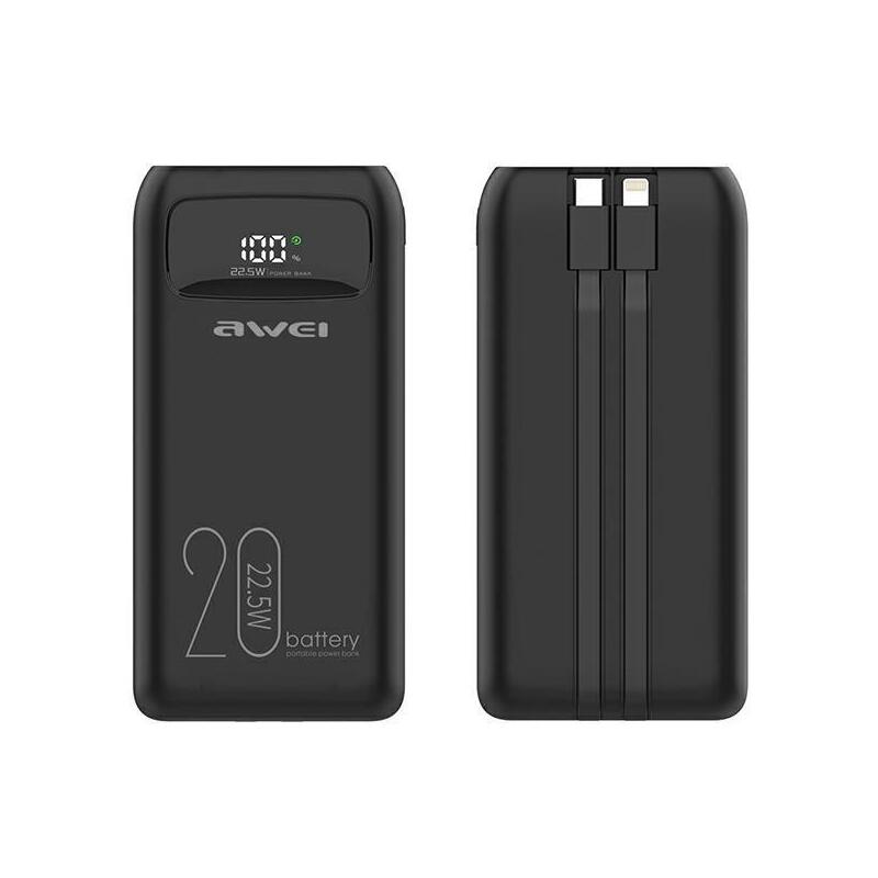 Powerbank 20000MAH P169K 22,5W USB-C + Lightning Kable / USB + USB-C