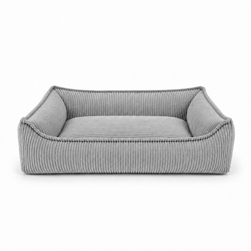 Nino Corduroy Dog Basket Bed with Removable Cover – Cloud Grey, M
