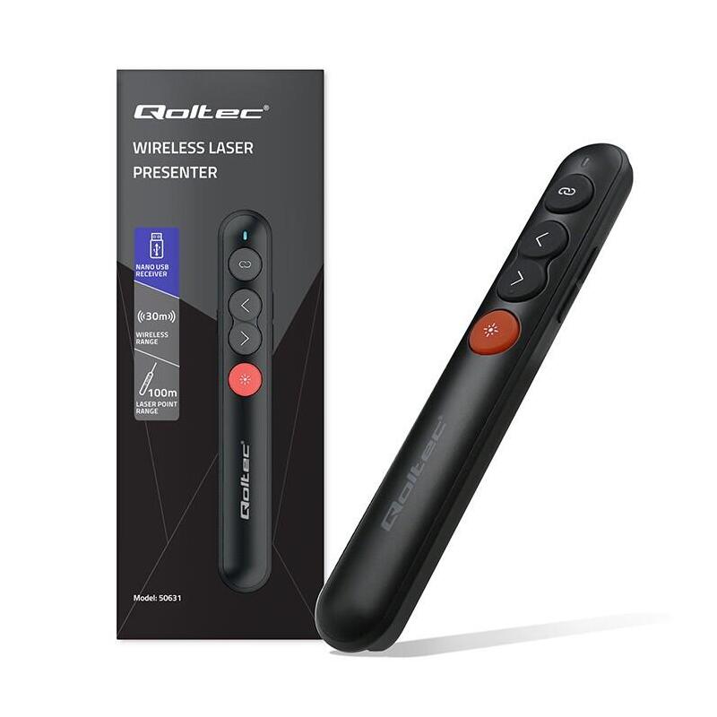 Qoltec 50631 Laser Pointer Presenter 4IN1 USB 3.0 2.4GHZ 100M