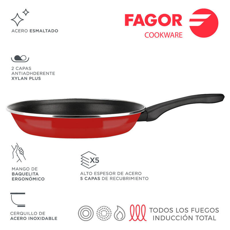 Fagor Frying Pan Optimax Ø28CM Red Steel Aisi 430