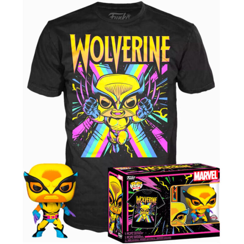 Set Figura Pop & Tee Marvel Wolverine Negro Luz Tamaño XL