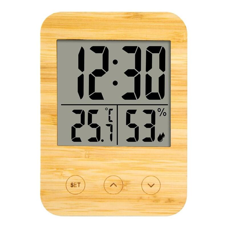 Thermometer Higrómetro And Watch With Frame Bambú